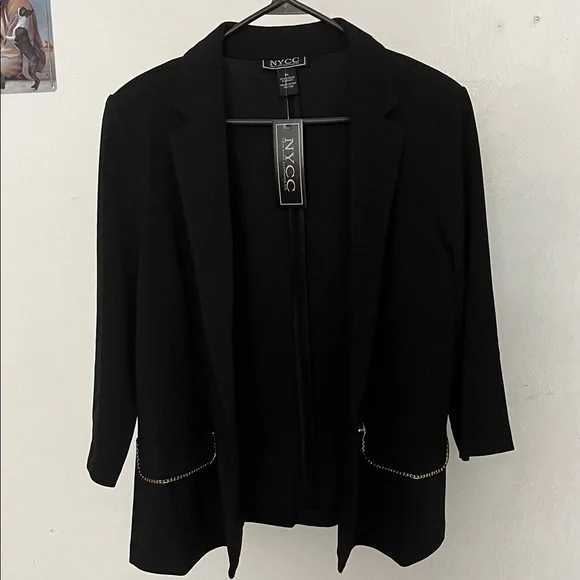 NYCC Black Cropped Blazer Jacket Gold Chain Detail Dressy Chic Size XL - Picture 8 of 9